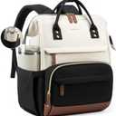 LOVEVOOK Laptop Backpack for Women, 18 Inch Work Business Backpacks Purse With Large Capacity, Waterproof Nurse Bag College Bookbag for School, Waterproof Casual Daypack for Travel (Beige-Black)