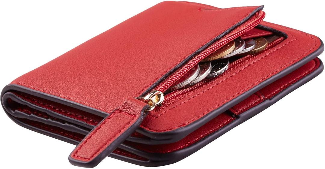 Toughergun Wallet Women Rfid Blocking Small Compact Bifold Luxury Leather Pocket Wallet Ladies Mini Purse with ID Window (10 ReNapa Red Classic)