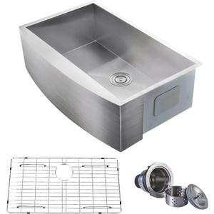 Comllen Commercial 33 Inch 304 Stainless Steel Farmhouse Sink, Single Bowl Kitchen Sinks 16 Gauge 9 Inch Deep Handmade Undermount Farm Apron Front Kitchen Sink (33"x21"x9", Brushed Nickel)