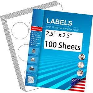 2.5" Circle Sticker Labels, Round Printable Sticker to Write On, Sticker Paper for Inkjet Printer, (9 Labels/Sheet), 100 Sheets