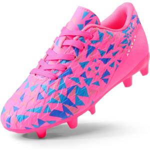 DREAM PAIRS Boys Girls Soccer Cleats Youth Firm Groud Athletic Outdoor Trainning Football Shoes for Little/Big Kid (9.5 Toddler, Fuchsia/Pink/Royal/Blue)