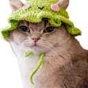 QWINEE Cartoon Design Knit Cute Dog Hat Soft Cat Hat Rabbit Hat Halloween Christmas Party Costume Head Wear Accessories for Puppy Cat Kitten Small Dogs Small Animals Green and Pink Medium