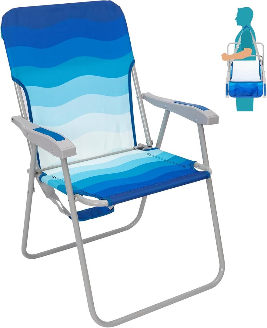 WEJOY Folding Beach Chair for Adults, Lightweight Beach Chair with Shoulder Straps, High Back Camping Chairs with Hard Armrest, Supports 300lbs for Outdoor Lawn Concert, Oversized