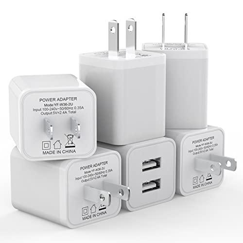 6Pack USB Wall Charger, iGENJUN 2.4A Phone Charger Dual USB Port Cube Power Plug Adapter Fast Wall Charger Block Compatible with iPhone 17/17 Pro/16/16 Pro, Samsung Galaxy, Pixel, LG, Android-White
