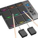 9 Pads Electronic Drum Pad, Electronic Tabletop Drum Set, Portable Digital Drum Kit with Velocity Sensitivity, LED Drum Pad Lights, MIDI Mac & PC Support, Ideal Gift for Beginners