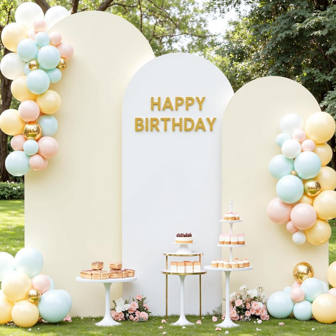 White and Beige Arch Cover 3 Set-7.2FT, 6.6FT, 6FT Arch Backdrop Cover Spandex Fitted 2- Color Fabric Stand Covers for Bridal Shower Baby Shower Birthday Party Wedding Photo Background Decorations