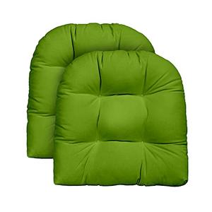 RSH DECOR Indoor Outdoor Set of 2 U-Shape Wicker Tufted Seat Cushions - Patio Weather Resistant ~ Choose Color & Size (Gecko Green, 19" x 19")