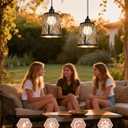 Battery Operated Chandelier with Remote, IP44 Waterproof Outdoor Pendant Light, No Wiring Needed Gazebo Lights for Porch, Patio, Balcony, Pergola, Shed, Home Decor (Tree Pattern)