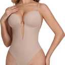 SHAPSHE Backless Shapewear for Women Strapless Deep U Plunge Bodysuit Low Back Body Shaper, M