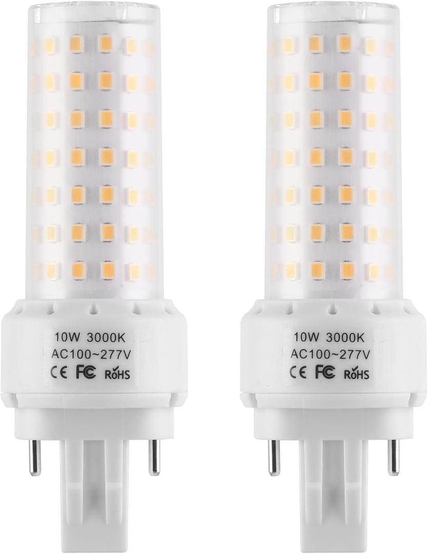 GX23-2 Base LED Light Bulb Plug and Play,3000K Warm White 2Pin LED PL Bulb, 13W 18W CFL Equivalent, Ballast Compatible 10W 2pcs (Warm White, GX23-2 Base)