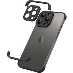 Metal Frameless Phone Case Compatible with iPhone 14 Pro Phone Models Minimalist Bumper Shell (Black Metal)