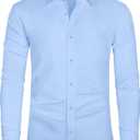 J.VER Men's Shirt Long Sleeve Business Shirt Wrinkle-Resistant Stretch Regular Fit Casual Shirt Easy Iron Solid Color, 12-13Y