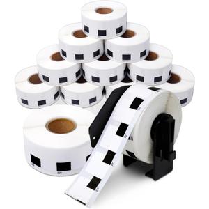 Aegis Adhesives - Replacement for Brother DK-1221 (12 Rolls, 12000 Total) 0.9" Square Direct Thermal Barcode Price Labels with Reusable Frame - Compatible with QL Printers, QL-800, QL-810W, QL-820NWB