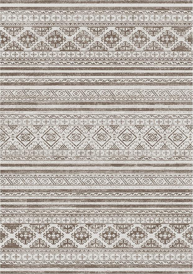 Washable Area Rugs 5' x 7' - 1/6 Thick - Moroccan-Inspired -Stain & Water Resistant Non-Slip - Resistant Rug for Living Room, Bedroom, Nursery, Pet & Child Friendly (Brown)
