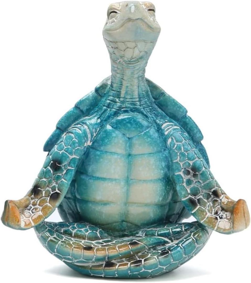 VVGIFTS Sea Turtle Meditation Yoga Decor, Garden Figurine Sea Turtle Meditating Coastal Beach Decorations, Zen Yoga Resin Statue for Home Office Decorations (Put the Palm Separate)