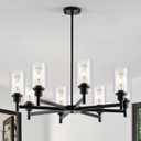 9MMML Farmhouse 8-Light Glass Chandelier, Modern Black Chandelier for Kitchen Dining Room Light Fixture Over Table, Industrial Chandelier for Living Room, Foyer, Entryway, E26 Bulb Base