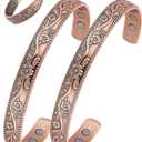 BioMag 2 Pcs Magnetic Copper Bracelet for Women Men, 99.99% Pure Copper Cuff Bangle with with 12 Pcs 3500 Gauss Magnets, Adjustable Size, Floral Vine Design
