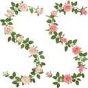 Greentime 2Pack Artificial Rose Flower Garland 6.5FT Fake Rose Vine for Wedding Arch Table Centerpiece Wall & Spring Decorations for Home Party Stairs Fireplace and Mirror Decor