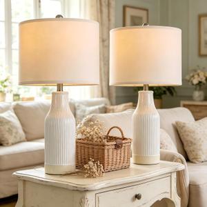 USumkky 23.75 inches Modern Ceramic Table Lamp Set of 2 for Living Room, Farmhouse Bedside Nightstand Lamp for Bedroom Home Office Dorm