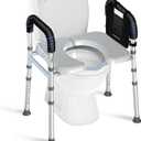 Raised Toilet Seat with Handles, 450lb Toilet Seat Risers for Seniors, Adjustable Height & Width, Extra Support Bars, Padded Seat, V-Opened Handicap Elevated Toilet Seat for Pregnant, Fits Any Toilet