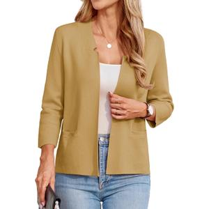 GRACE KARIN Women Sweater Blazer 3/4 Sleeve Cropped Cardigan Lightweight Notch Collar Knit Blazer Jacket Business Casual