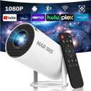Support 1080P Mini Projector200 ANSI Portable Projector with WiFi and Bluetooth,Portable Projector with Wifi6 and 5.0 Bluetooth for Bedroom, Kids Room, Home Movie Nights