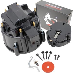 DRAGON FIRE PERFORMANCE BLACK HEI Distributor Cap and Rotor Set With Brass Terminals Complete With Coil Cover Compatible with All V6 / I6 / 6 Cylinder Engines With HEI Oem Fit CAP1030-BLK