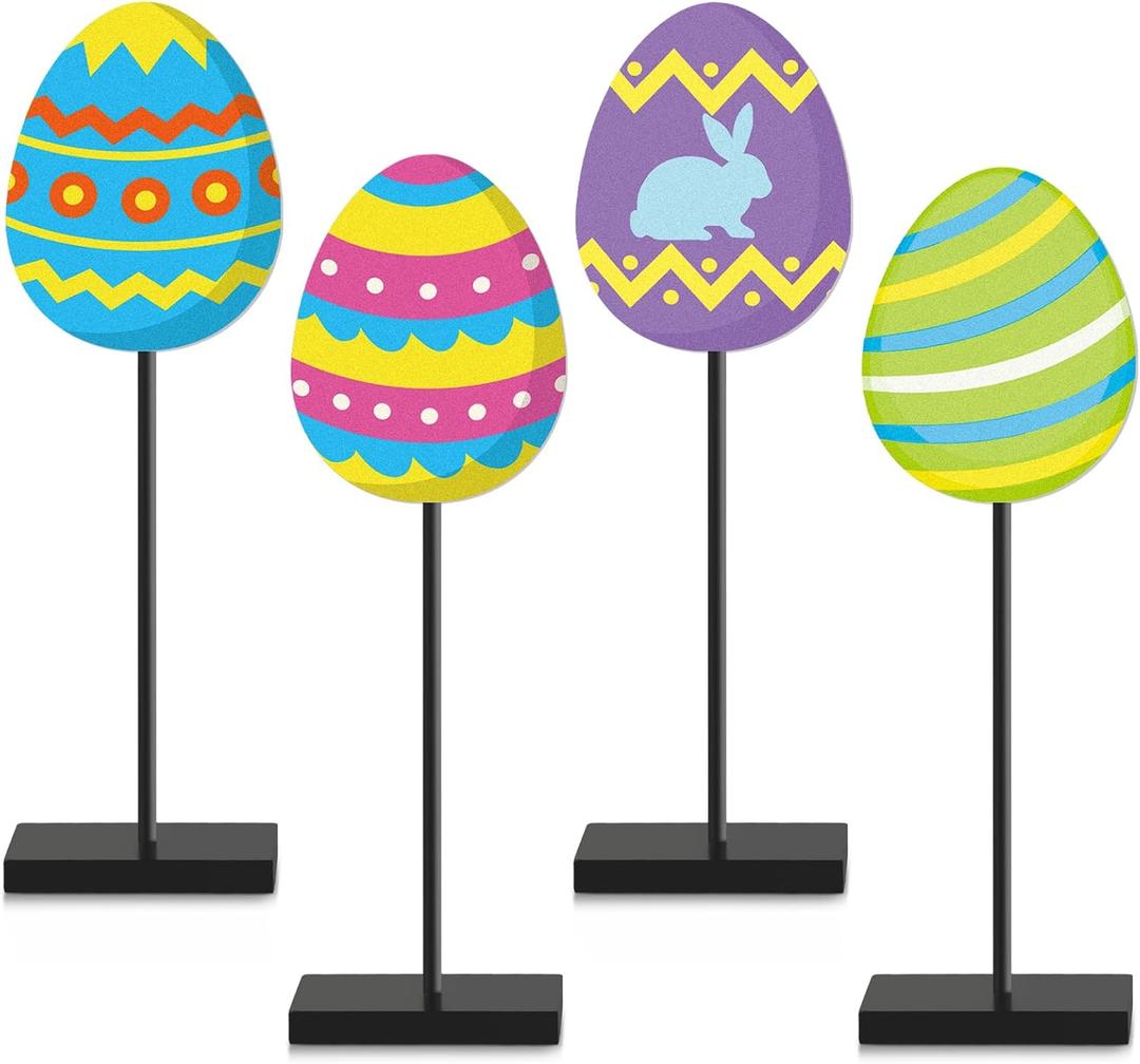 Yuntau Easter Standing Table Decor Wooden Bunny Egg Rabbit Tabletop Decoration Easter Tall Tiered Tray Decor Block Sign Classic Rustic Table Centerpiece for Home Party Supplies(Egg)