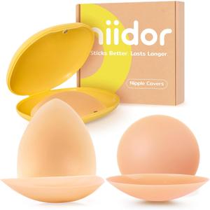 Niidor Adhesive Nipple Covers for Women Seamless Invisible Pasties Reusable Silicone Breast Petals for Daily Wear (Small, 2 Pairs-a-caramel)