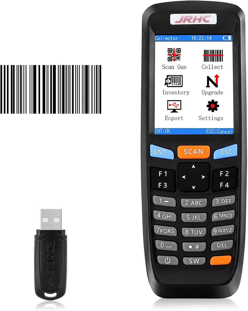 Inventory Scanner,JRHC Collector Counter 2.4G Wireless 1D Laser Barcode Scanner Long Transmission Distance Multifunctional 2.8 Inch LCD Screen Store Inventory Scanner for Warehouse, Library, Store