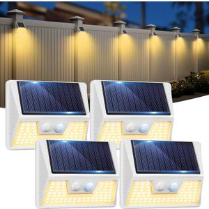 4 Pack Solar Fence Lights Waterproof, Motion Sensor Deck, Warm White LED Outside Wireless for Wall, Yard, Garden - White