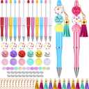 Tinlade 12 Pieces Beadable Pens Bulk with 50 Pcs Assorted Colors Beads Pens DIY Making Kit Multicolor Ballpoint Black Ink for Women Kids Students Office School(Sister Style)
