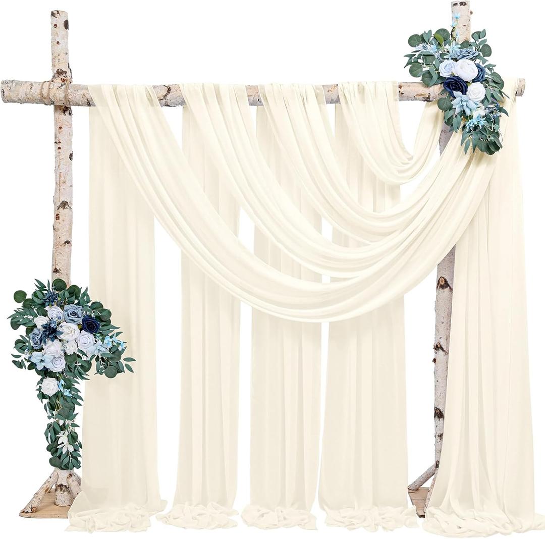 4 Panels Wedding Arch Draping Fabric, 28" x 20Ft Ivory Drapes, Decor for Backdrop Ceremony Party Ceiling