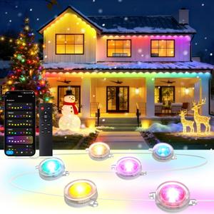 SUNLINKCO RGB+IC Permanent Outdoor Lights, 100Ft Smart Eave Lights, String Lights, IP67 Waterproof for House Garden Christmas Decor Birthday Gift with Alexa, Google Assistant APP/ Remote Control