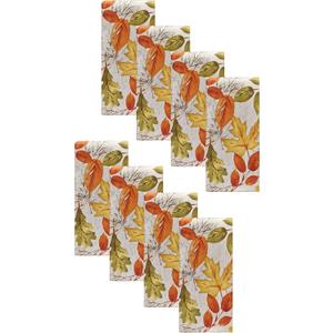 Elrene Home Fashions Autumn Leaves Printed Fall Cloth Dinner Napkins, 17" x 17", Set of 8