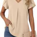 Lepunuo Womens Spring Tops Summer Dressy Casual V Neck Short Sleeve Blouses Flowy Shirts Business Work Tunic Tops 2XL
