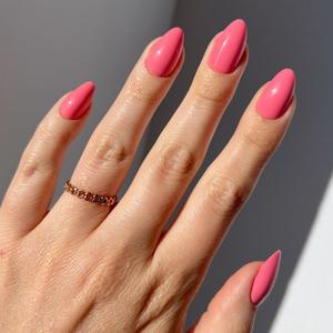 Glamnetic Press On Nails - Flamingo Pink | Opaque Classic Pink Short Almond Fake Nails, Salon Quality | 15 Sizes - 30 Nail Kit