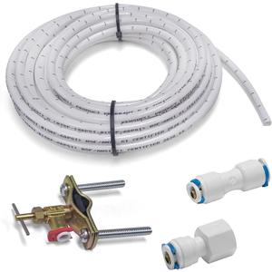 Homewerks 7252-25-14-PTC Ice Maker Supply Line and Humidifier Installation Kit 1/4-Inch x 25ft Push to Connect Poly Tube Universal Compatibility, Brass