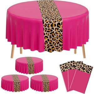 6 x Buryeah 6 Pcs Leopard Print Tablecloth 84'' Cheetah Print Table Cloth Disposable Animal Table Runner for Birthday Party Wedding Decorations Baby Shower Picnic Kitchen Decor (Pink)