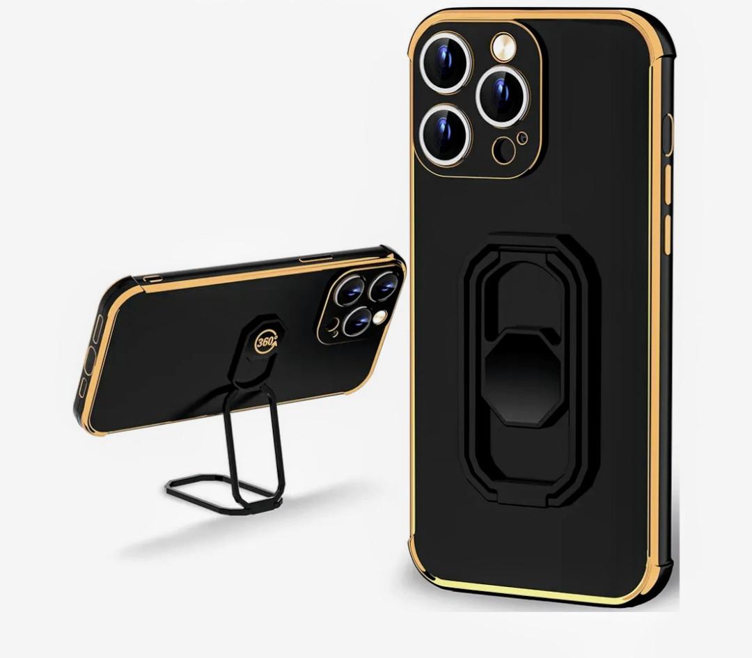 WINTONG for iPhone 13 Pro Max Case with Metal Stand, Phone Case with Double Ring Holder Finger Kickstand [Foldable & Adjustable], Women Girls Bling Luxury Protective Cover - Black