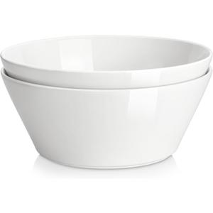 MALACASA Serving Bowls, 105 OZ Large Salad Bowls Set of 2, Porcelain White Bowls for Kitchen, Deep Bowls for Salad, Soup, Pho and Fruit, Ceramic Serving Bowls for Party, Microwave Safe, Series Regular