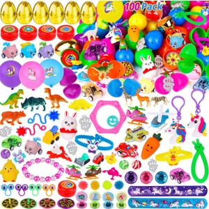 100 Pack Prefilled Easter Eggs with Assorted Toys Inside 6 Surprise Golden Eggs, 100 Plastic Easter Eggs Fillers with Fidget Toys Easter Basket Stuffers Fillers Egg Hunt Party Favors for Kids Boy Girl