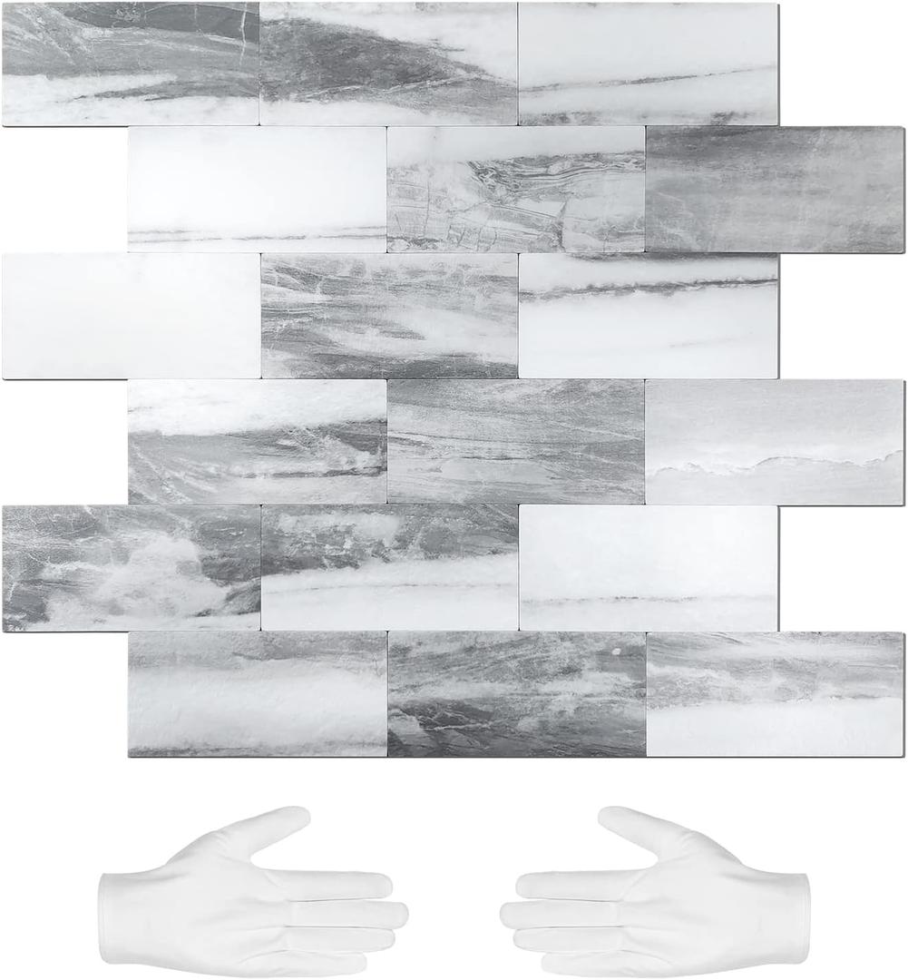 STICKGOO 10-Sheets Peel and Stick Backspalsh, Stick on PVC Wall Tiles, Gray Sky Marble Kitchen Backsplash, Self Adhesive Subway Tile for Kitchen, Bathroom Vanity, RV