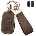 Axtrulix Key Fob Cover for Honda, Upper Leather + Soft TPU Key Cover Case Shell for Honda 2022 2023 2024 2025 Civic Accord HR-V Pilot CR-V, 4/5 Buttons (Brown, 4 Buttons)