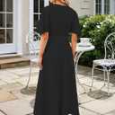Womens Summer Short Sleeve V Neck Maxi Dress High Low Split Long Flowy Dresses Formal Cocktail Wedding Guest Dresses (Black, L)