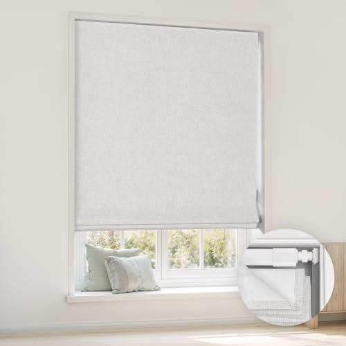 LazBlinds No Tools No Drill Cordless Roman Shades for Windows, Blackout Thermal Insulated UV Blocking Window Blinds, Room Darkening Fabric Blinds for Indoor Windows, 21'' W x 64'' H, Off White