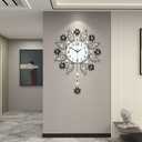 Decorative Wall Clock for Living Room Decor Big Luxury Black Modern Crystal Wall Clock with Pendulum Battery Operated Non Ticking Large Silent Metal Clock for Kitchen Office Bedroom, 14 Inch