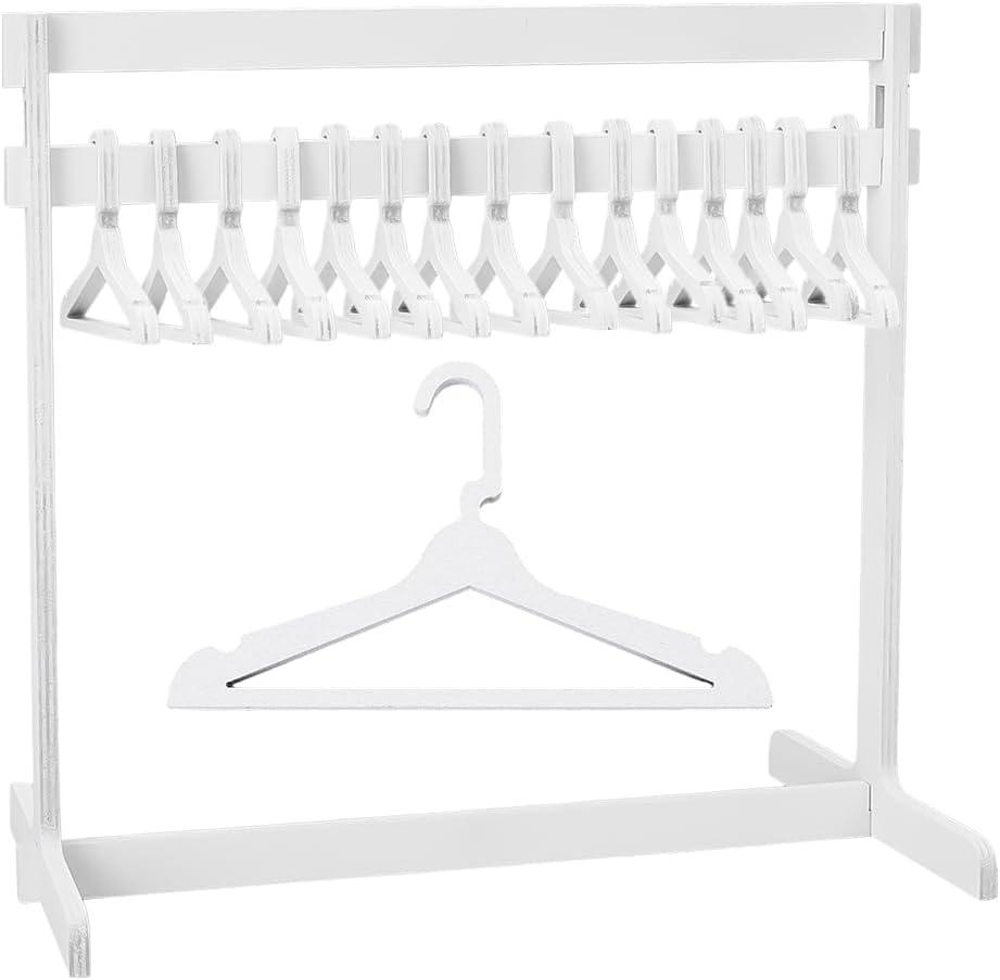 UNICRAFTALE 1 Set 11.85 Inch High Mini Garment Rack with 15Pcs Wooden Clothes Hanger Small Clothing Rack White Mini Clothes Closet Dress Up Storage Furniture for Cat and Puppy