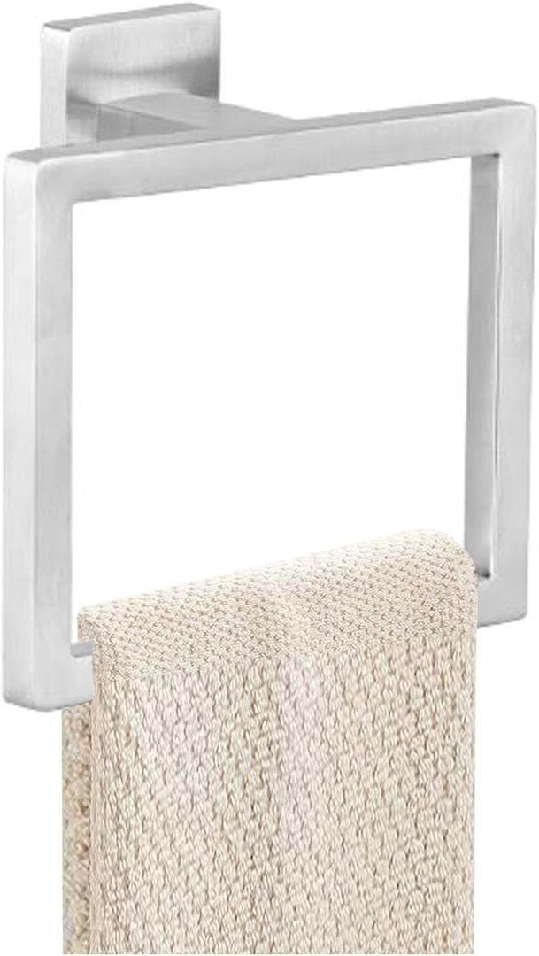 Towel Ring - Thicken SUS 304 Stainless Steel Towel Holder, Towel Racks for Bathroom, Square Modern Design Hand Towel Holder, Contemporary Hand Towel Bar - Brushed Nickel (1PCS)