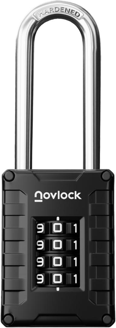 2.76 in Long Shackle Combination Lock | 4-Digit Padlock for Gym Locker, Cabinets, Toolboxes, Gates, Fences, Sheds | 1-Pack, Black